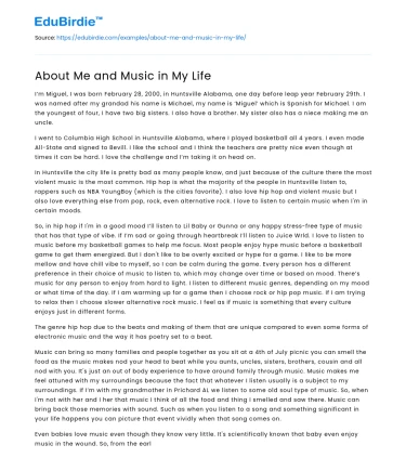 About Me and Music in My Life