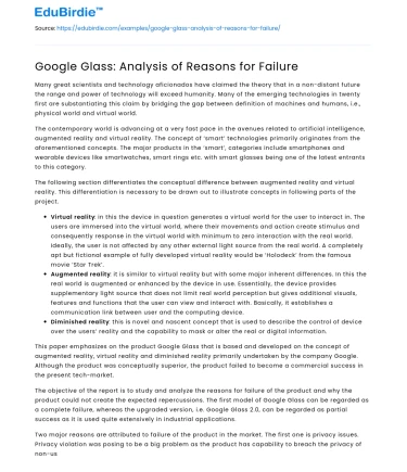 Google Glass: Analysis of Reasons for Failure