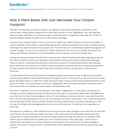 How A Plant Bases Diet Can Decrease Your Carbon Footprint