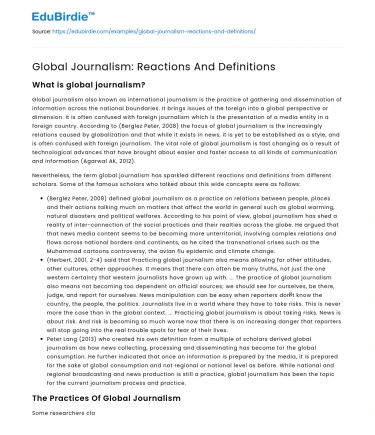Global Journalism: Reactions And Definitions
