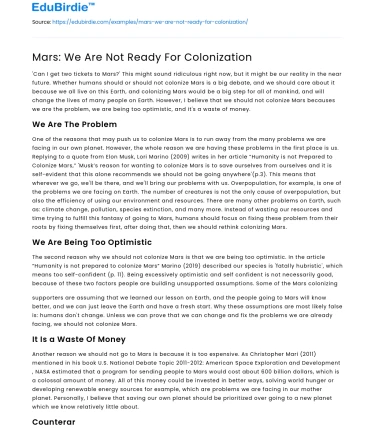 Mars: We Are Not Ready For Colonization