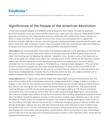 Significance of the People of the American Revolution