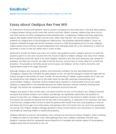 Essay about Oedipus Rex Free Will