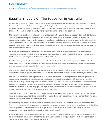 Equality Impacts On The Education In Australia