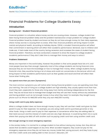 Financial Problems for College Students Essay