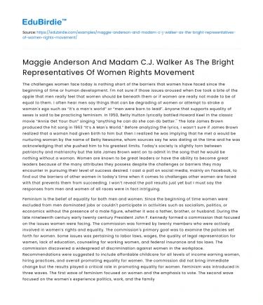 Maggie Anderson & Madam CJ Walker: Women’s Rights Icons