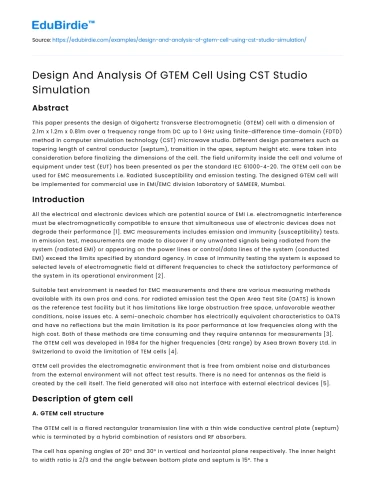 Design And Analysis Of GTEM Cell Using CST Studio Simulation
