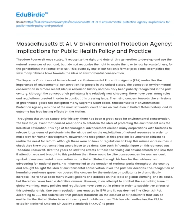 Implications of Massachusetts v EPA for Public Health Policy
