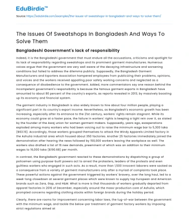 The Issues Of Sweatshops In Bangladesh And Ways To Solve Them