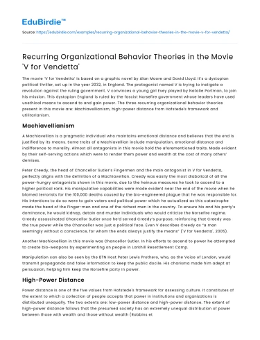 Recurring Organizational Behavior Theories in the Movie ‘V for Vendetta’