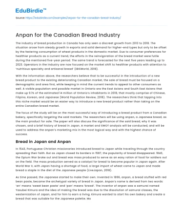 Anpan for the Canadian Bread Industry