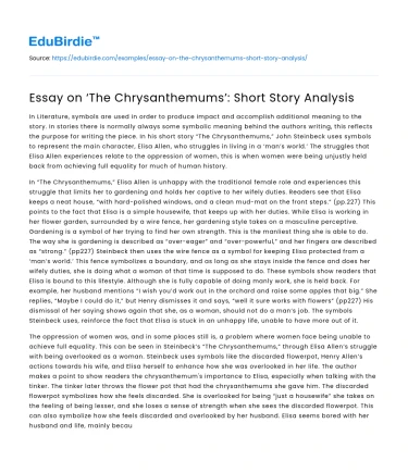 Essay on ‘The Chrysanthemums’: Short Story Analysis