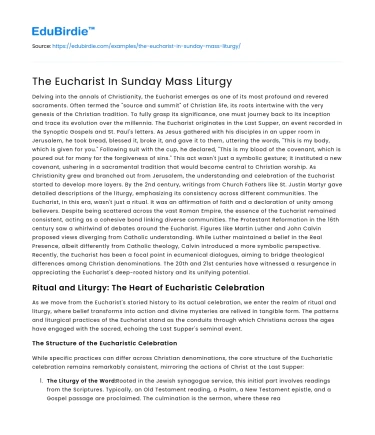 The Eucharist In Sunday Mass Liturgy
