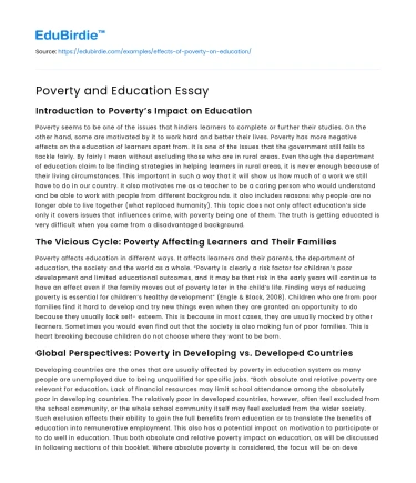 Poverty and Education Essay