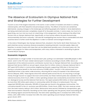 Developing Ecotourism in Olympus National Park