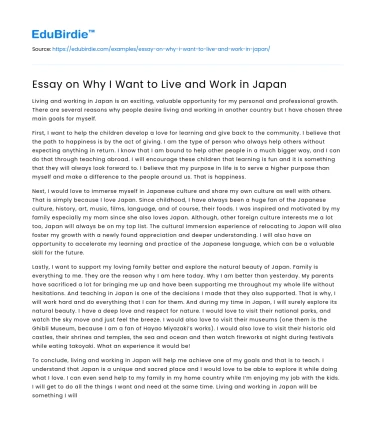 Essay on Why I Want to Live and Work in Japan