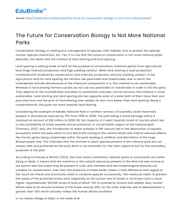 The Future for Conservation Biology Is Not More National Parks