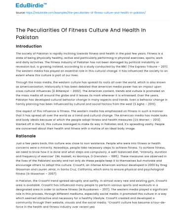 The Peculiarities Of Fitness Culture And Health In Pakistan