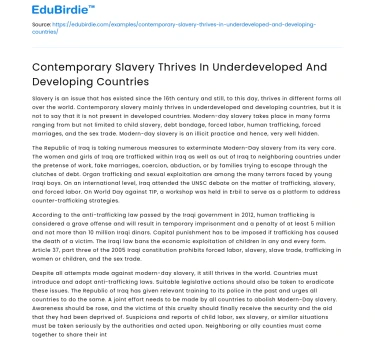 Contemporary Slavery Thrives In Underdeveloped And Developing Countries