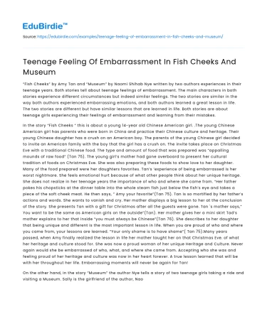 Teenage Feeling Of Embarrassment In Fish Cheeks And Museum