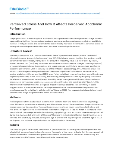 Perceived Stress And How It Affects Perceived Academic Performance