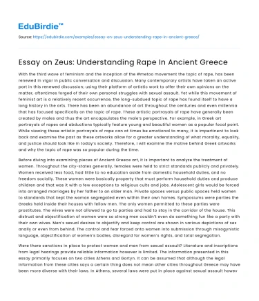 Essay on Zeus: Understanding Rape In Ancient Greece