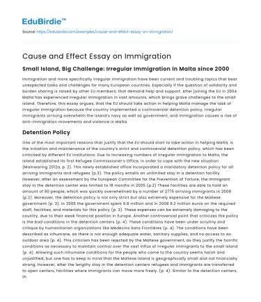 Cause and Effect Essay on Immigration