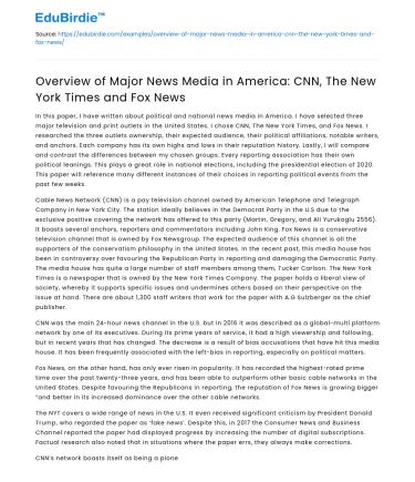 Major News Media in America: CNN, NY Times, Fox News