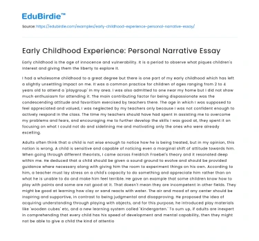 Early Childhood Experience: Personal Narrative Essay
