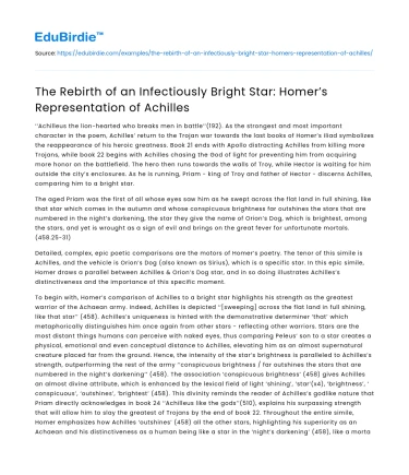 Homer’s Representation of Achilles: Rebirth of a Bright Star