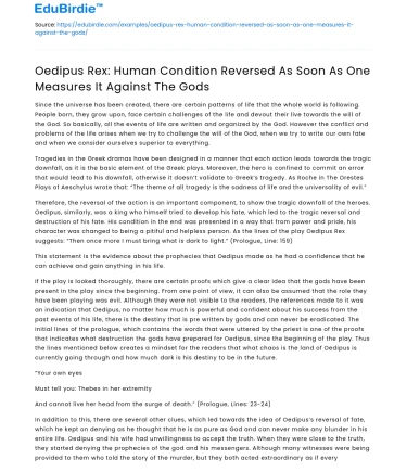 Oedipus Rex: Human Condition Reversed by Gods