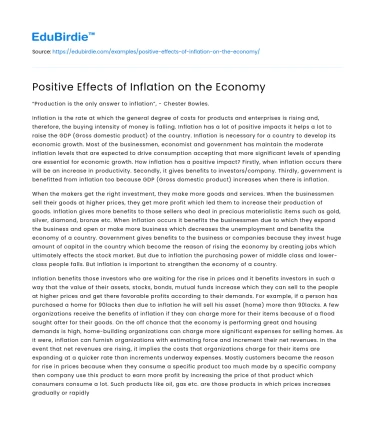 Positive Effects of Inflation on the Economy