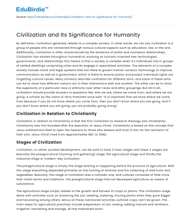 Civilization and Its Significance for Humanity
