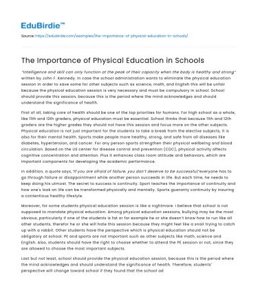 The Importance of Physical Education in Schools