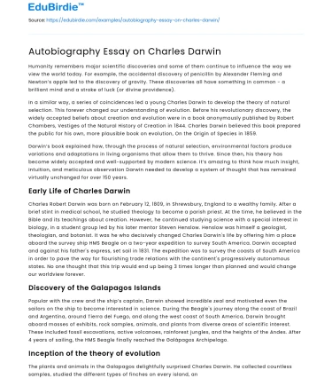 Autobiography Essay on Charles Darwin