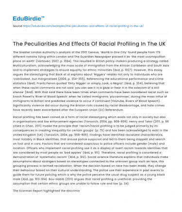 The Peculiarities And Effects Of Racial Profiling In The UK
