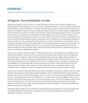 Antigone: The Inevitability of Fate