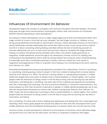 Influences Of Environment On Behavior