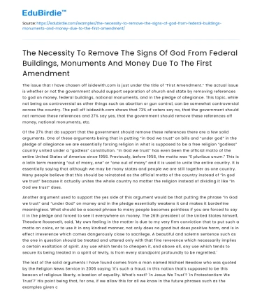 Removing God’s Signs from Federal Buildings for First Amendment