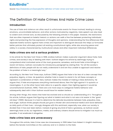 The Definition Of Hate Crimes And Hate Crime Laws