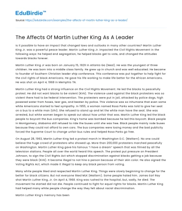 The Affects Of Martin Luther King As A Leader