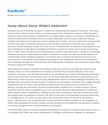 Essay about Oscar Wilde’s Hedonism