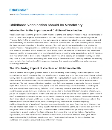 Childhood Vaccination Should Be Mandatory