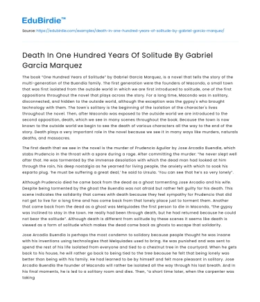 Death In One Hundred Years Of Solitude By Gabriel Garcia Marquez
