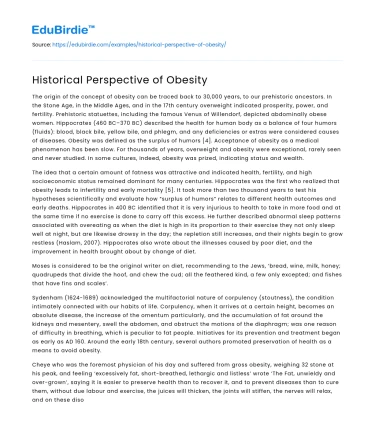 Historical Perspective of Obesity