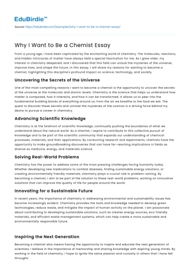 Why I Want to Be a Chemist Essay