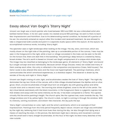 Essay about Van Gogh’s ‘Starry Night’