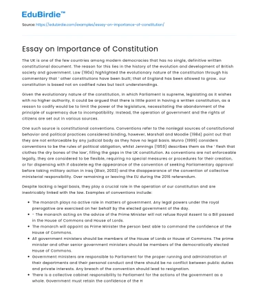 Essay on Importance of Constitution