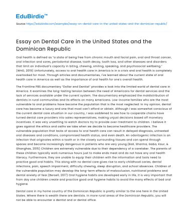 Essay on Dental Care in the United States and the Dominican Republic