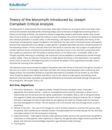 Theory of the Monomyth Introduced by Joseph Campbell: Critical Analysis
